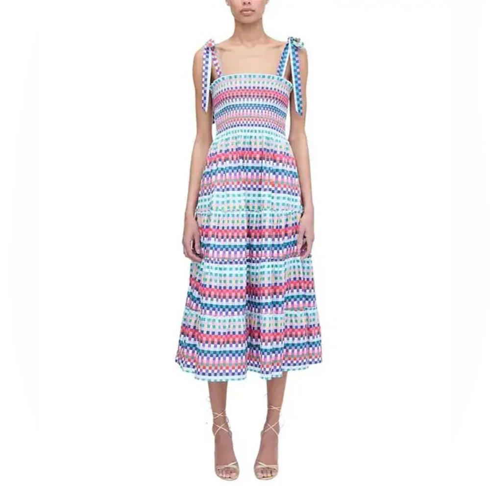 Hill House Multi Colored Checkered Smocked Dress